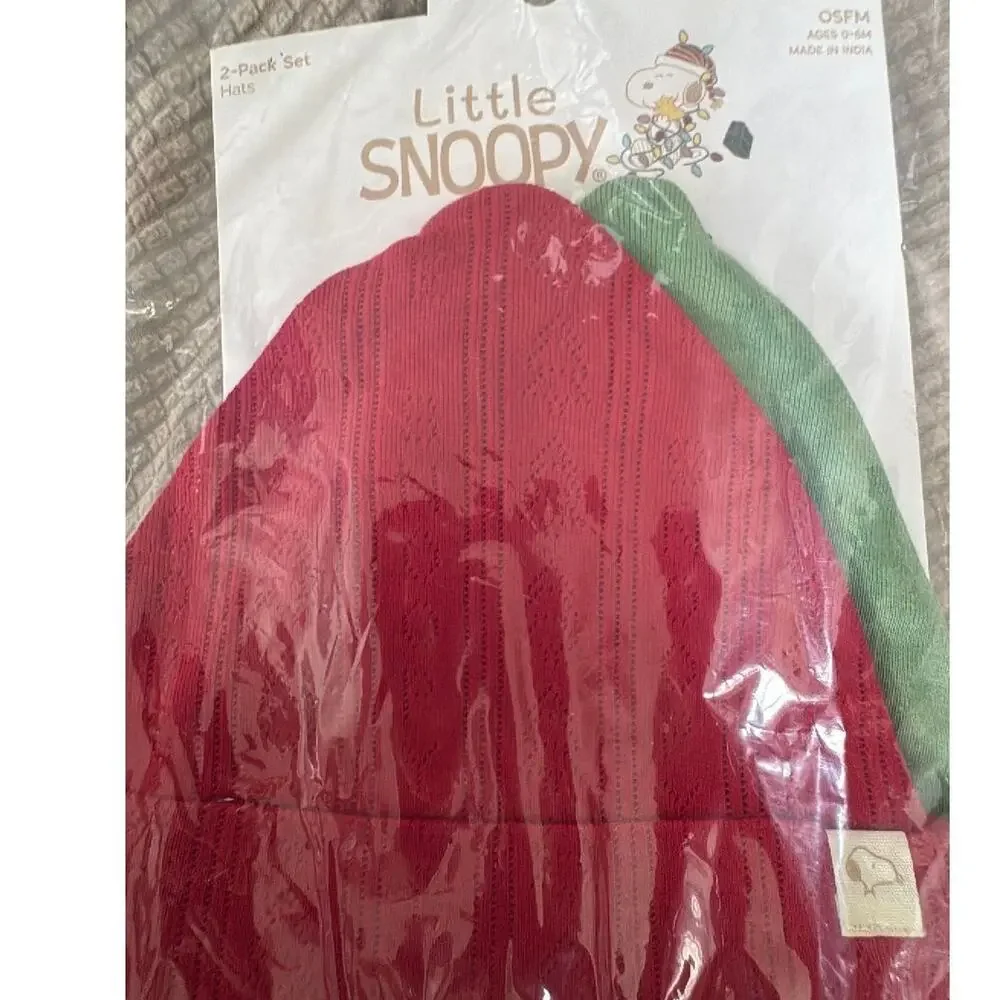 Baby 2 Pack Peanuts Little Snoopy Christmas Hats Red Green 0-6M